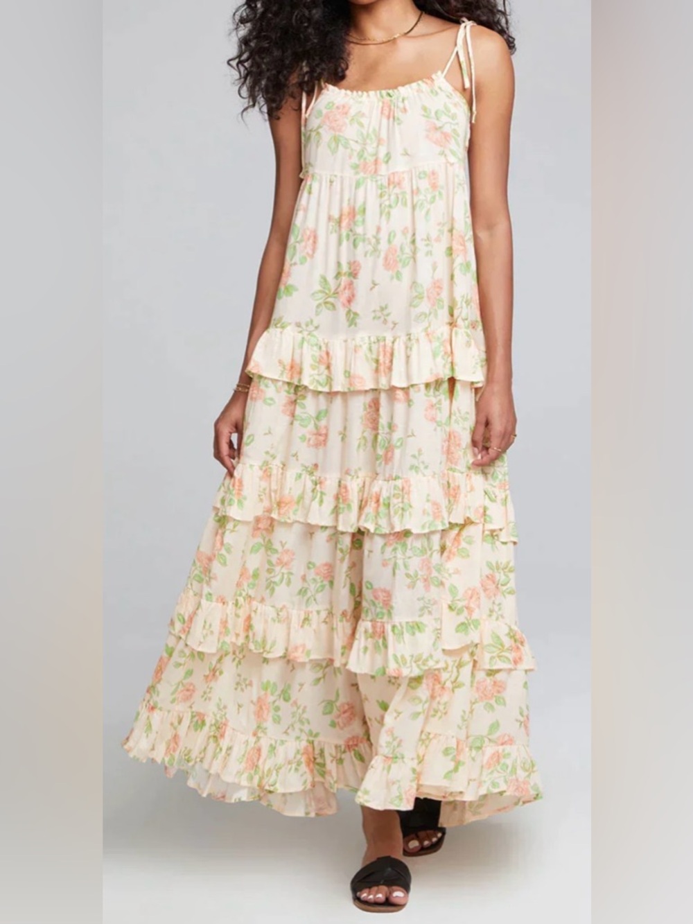 Saltwater Luxe Navie Tiered Ruffle Cotton Maxi Dress Size Small